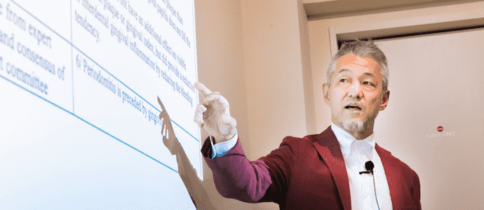 tksr163en0003 Dr. Hiroshi Miyashita is teaching dentists.